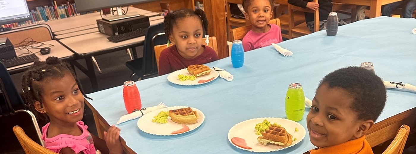 Pre-K students at Dr. Seuss Green Eggs and Ham Breakfast 
